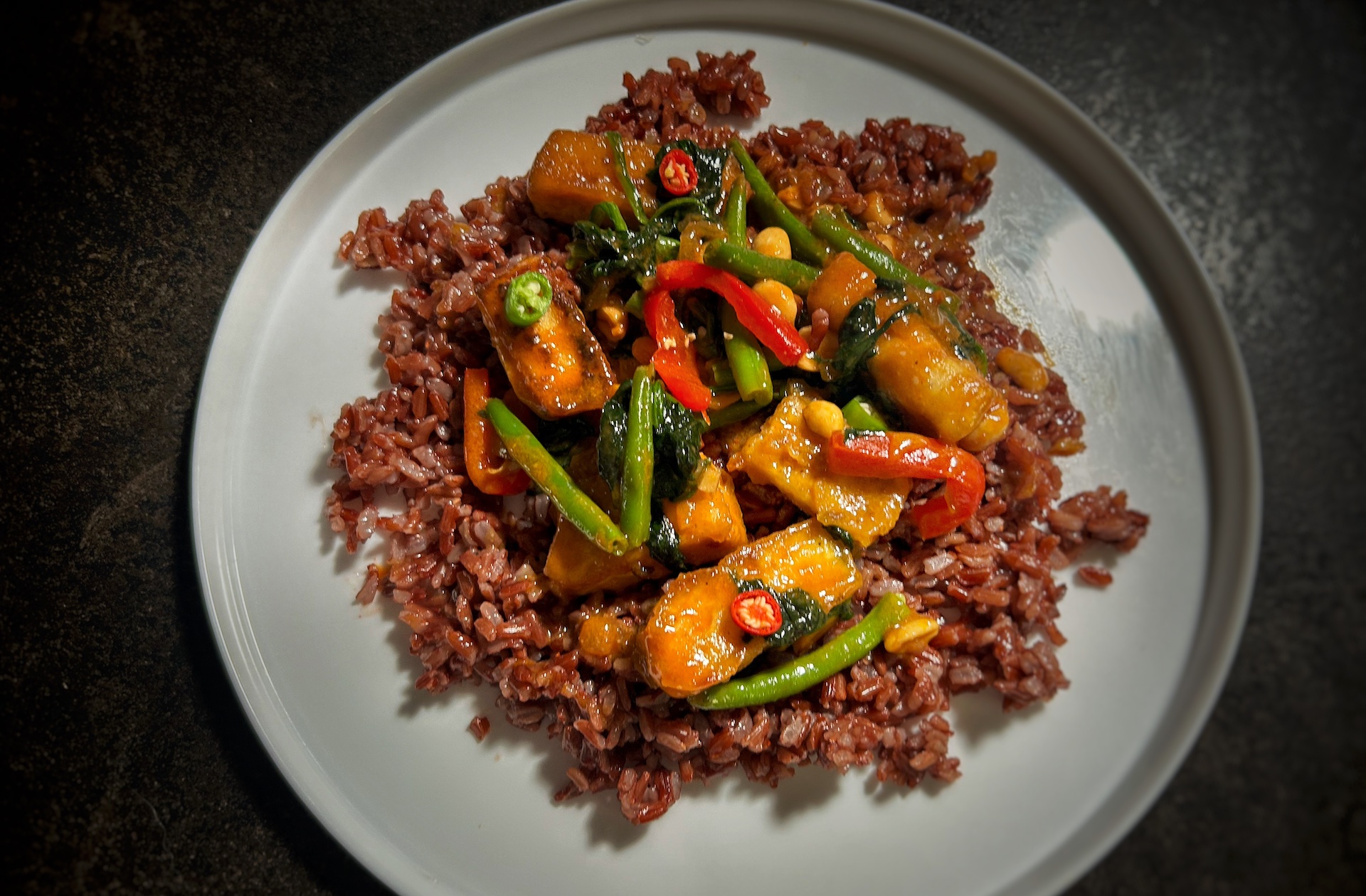 Crispy Coconut Tofu with Red Rice Main Courses Food nerd rockstar